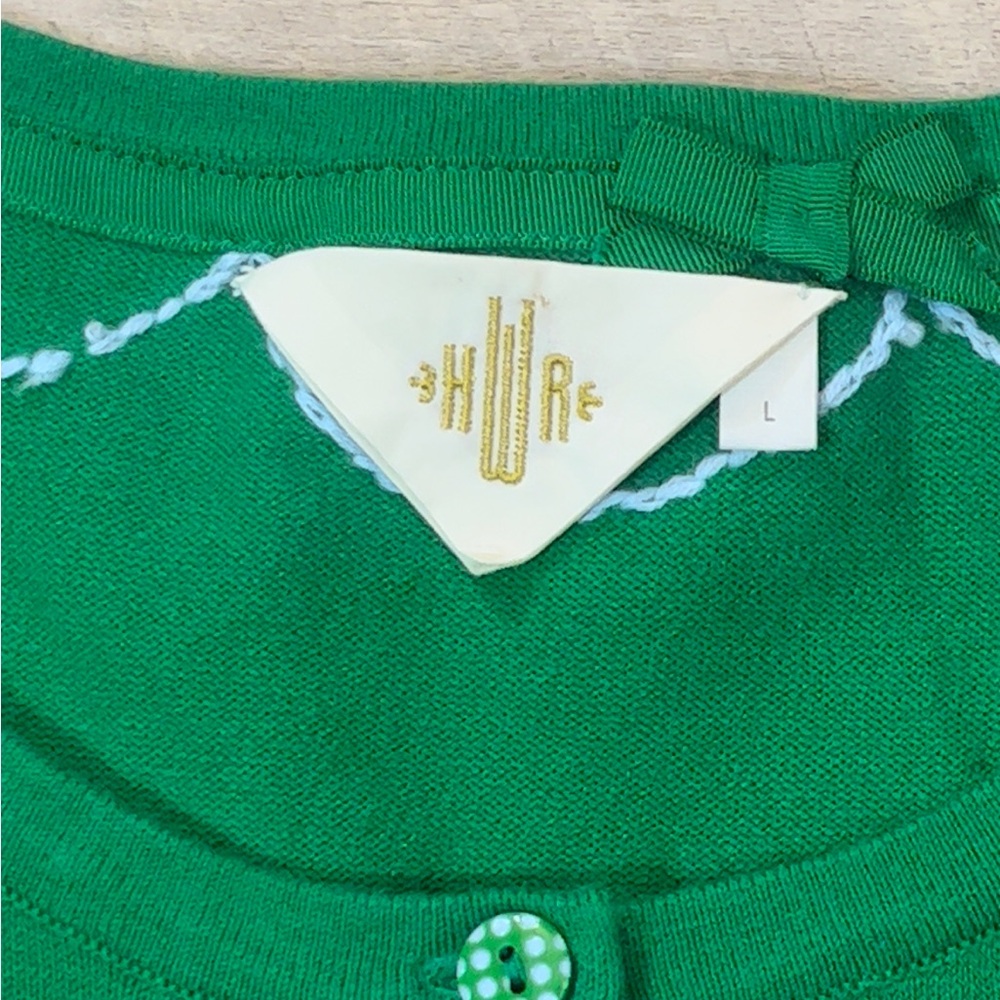Anthropologie HWR Women’s Kelly Green Gingham Buttons Cashmere Blend Cardigan L - Picture 3 of 6